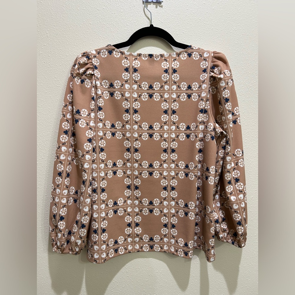 Ann Taylor Floral Tan Blouse - Picture 2 of 3